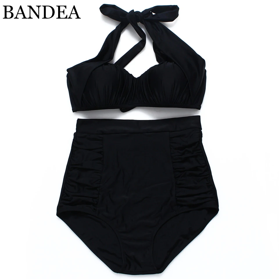 BANDEA high waist bikini 2017 black push up swimwear women halter top bathing suit plus size swimsuit vintage bikini set KM031 plus-size-black-swimsuit : image BANDEA high waist bikini 2017 black push up swimwear women halter top bathing suit plus size swimsuit vintage bikini set KM031 plus-size-black-swimsuit