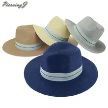 Пирсинг Соломенная Панама шляпа с широкими полями Trilby Fedoras шляпа от солнца для женщин/мужчин