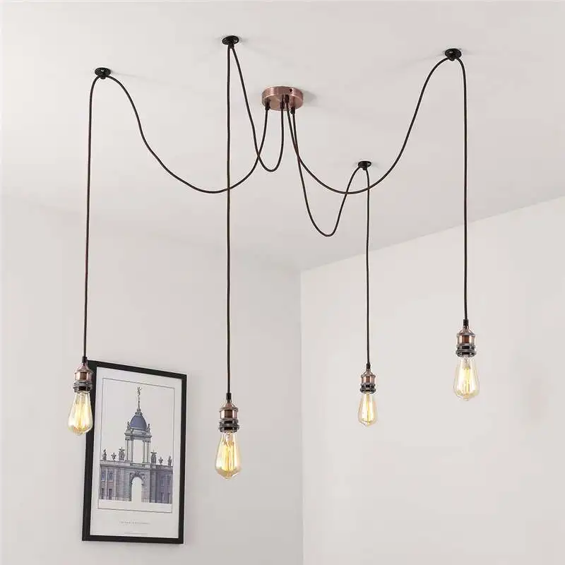 

Smuxi Decorative Quad Cord Sets Comprising 4 x E27 Pendant Lights Lamp Holders Restaurant Retro Pendant Light with a User Manual