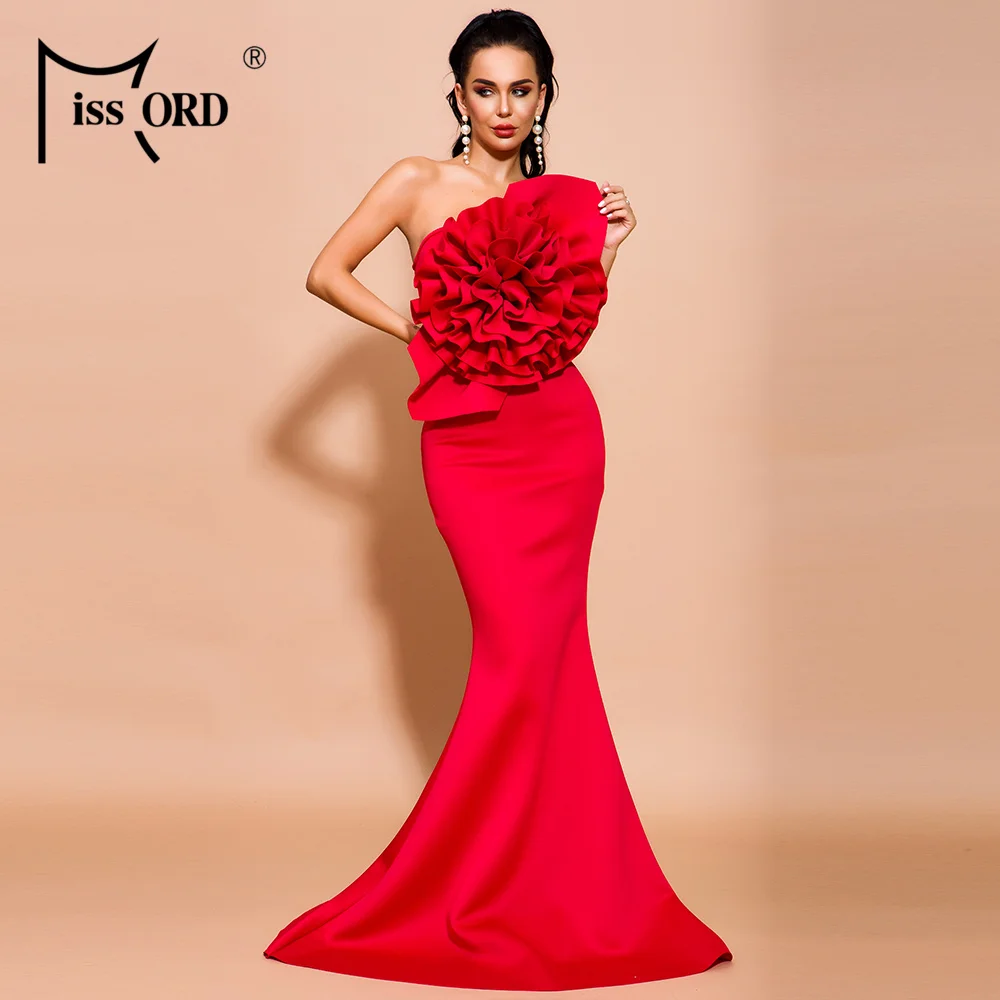 Ceny Missord 2020 kobiety lato Sexy Off Shoulder Flower sukienki bandażowe typu bodycon kobieta Solid Color elegancka sukienka maxi FT19608