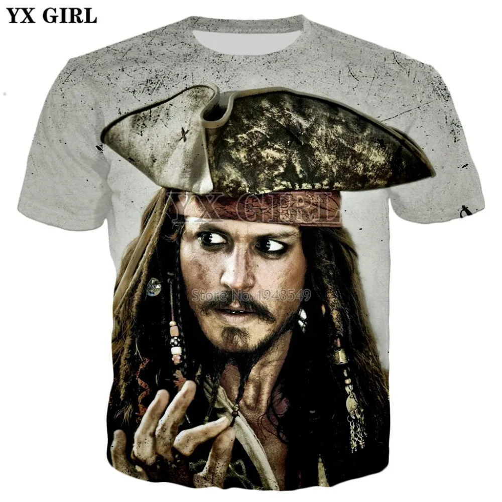 YX GIRL Jack Sparrow, футболка с 3d принтом из фильма Пираты Карибы, новинка, Мужская/женская летняя стильная повседневная футболка