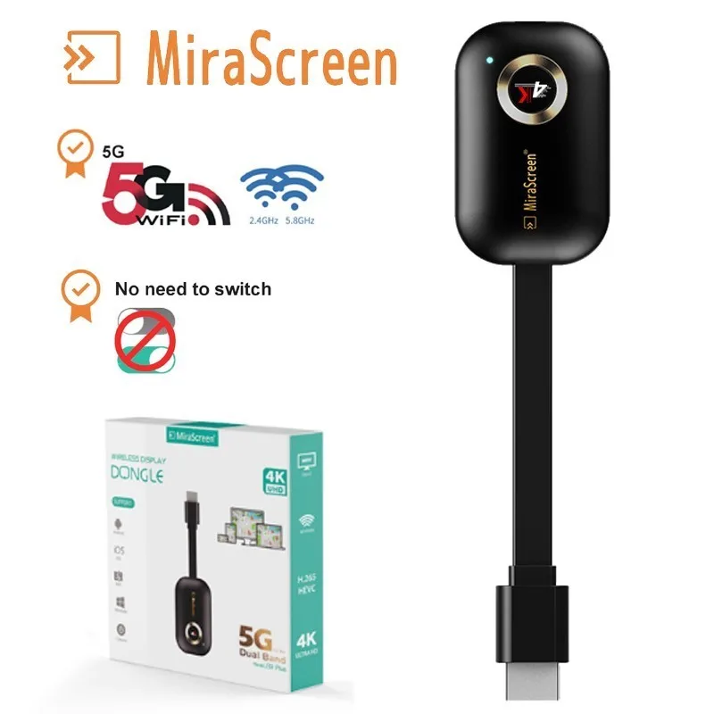 Baratos Mirascreen G9 Plus 2,4G 5G 4K HDMI inalámbrico Android tv stick Miracast Airplay receptor Dongle Wifi Pantalla de espejo streamer fundido