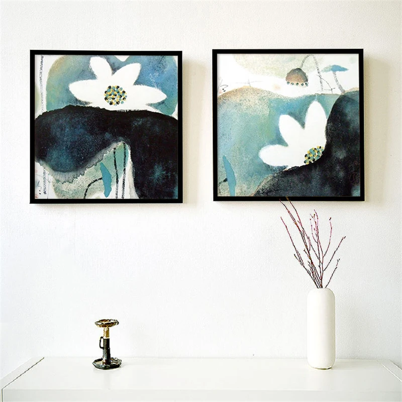 Abstract Water and Ink Lotuses New Chinese Style Lotus Pond Scenery Nice Wall Paintings Canvas Posters for Study Room Decoration