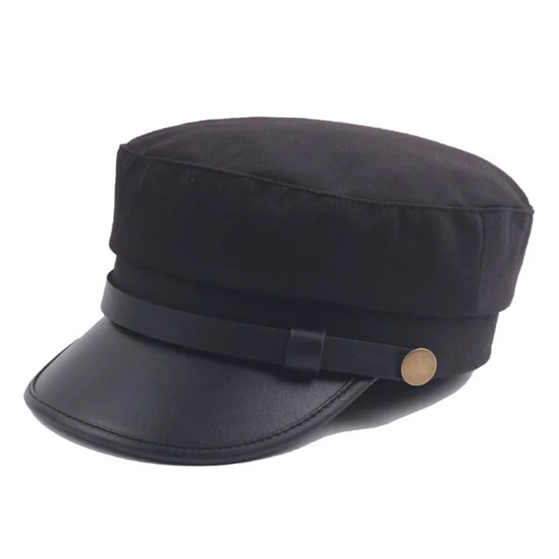 2017 Classical Military Hat Winter Cap Flat Top Women's Hats Black Gray Female Casquette