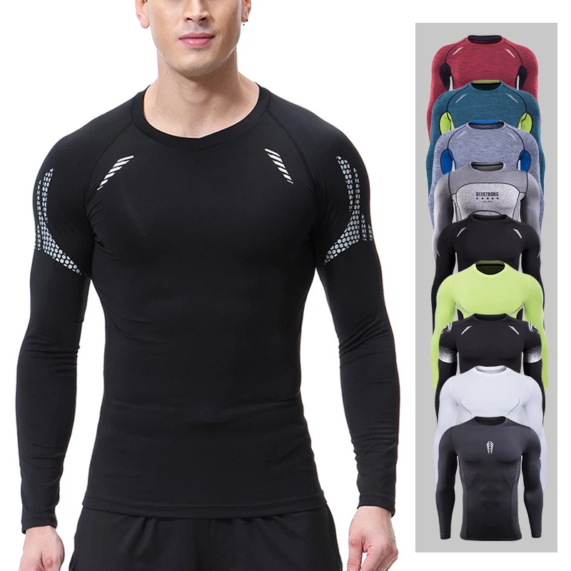 

Compression Shirts Summer Tshirts Men Bodybuilding Tops Print Long-Sleeved Fitness Men Tight-Fitting Quick-Drying T-shirt 2019