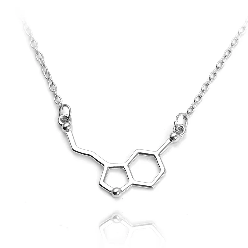 Новинка, дропшиппинг, кулоны молекула серотонина, ожерелье с молекула допамина, ожерелье с картой мира, горное ожерелье Erkek Kolye - Окраска металла: Molecular necklace
