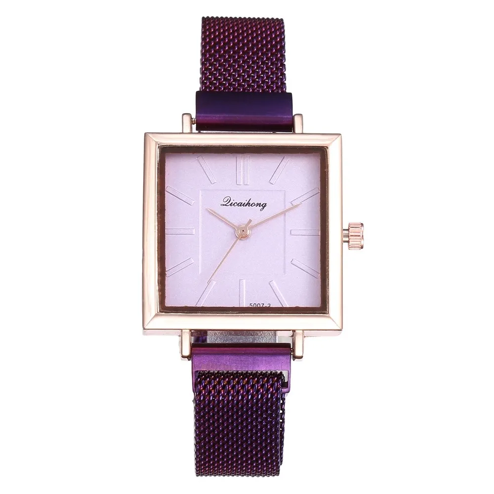Лидирующий бренд квадратные циферблатные женские часы из нержавеющей стали сетчатый Браслет часы Женские кварцевые наручные часы подарок Bayan Kol Saati# W - Цвет: Purple