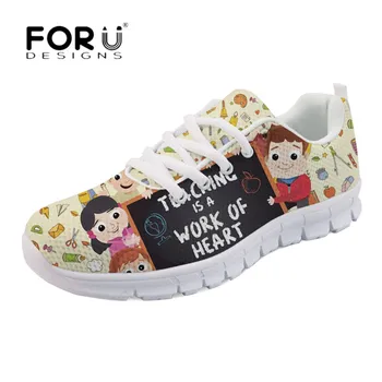 

FORUDESIGNS Teaching is A Work of Heart Printing Flats Shoes Women Casual Autumn Sneakers Breathable Mesh Walking Shoes Zapatos
