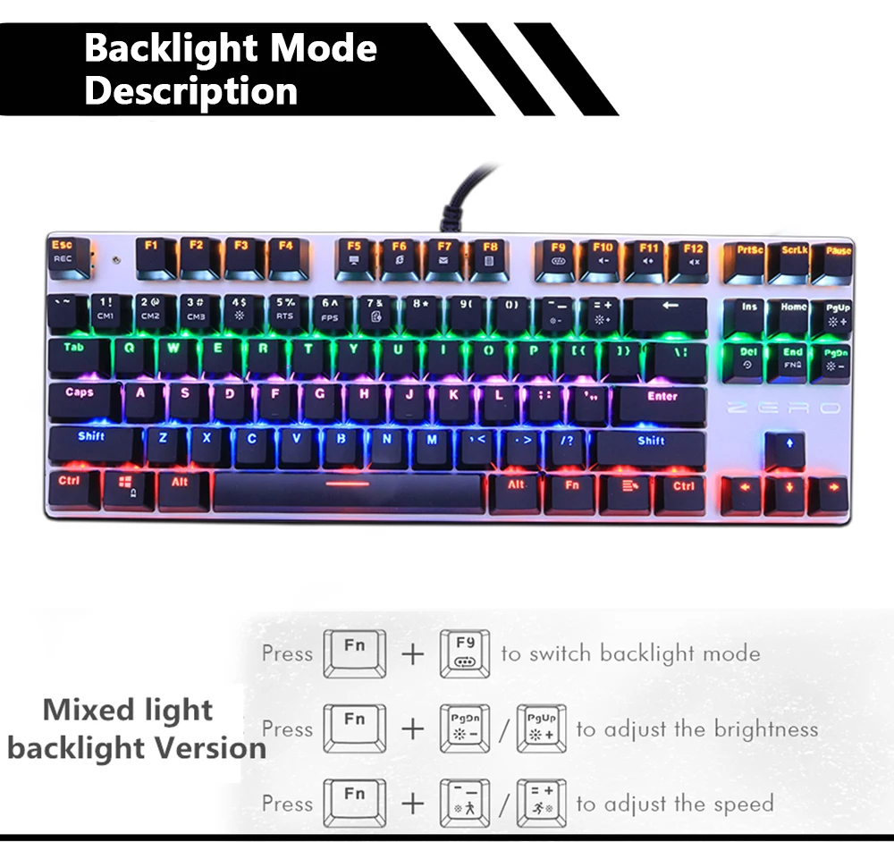 Metoo  Edition Mechanical Keyboard 87 keys Blue Switch Gaming Keyboards for Tablet Desktop  Russian sticker