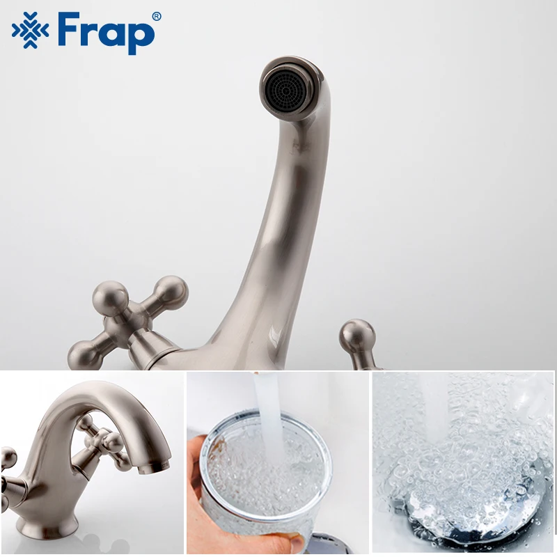  Frap 1 Set Nickel Brushed Deck Mounted Faucets Home Kitchen Bathroom Basin Sink Water Faucet Retro  - 32942062963