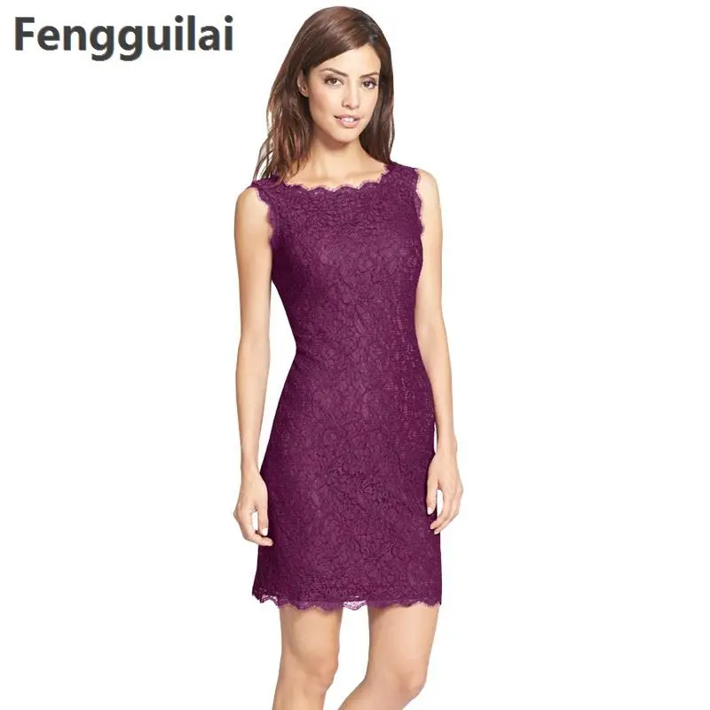 

New Bodycon Cocktail Party Elegant Women Sleeveless Full Zip Back Floral Lace Dress Short Burgundy Women Dresses Hot Selling