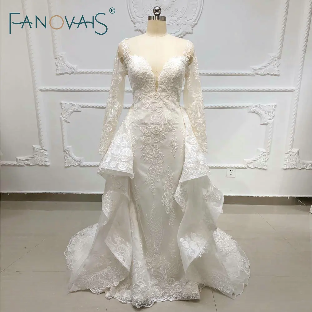 Свадебное Платье Русалка Vestidos De Novia 2019 Африканское С Длинным Рукавом Кружева