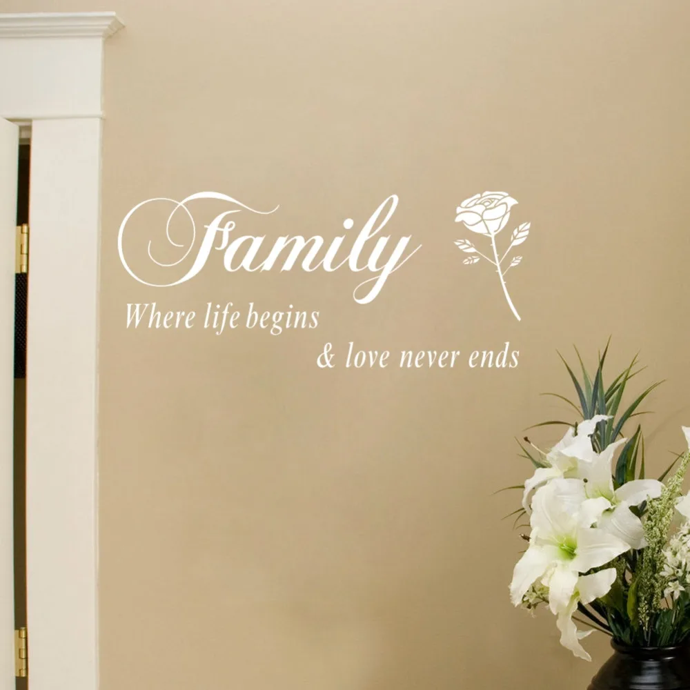 Family Where Life Begins Love Never Ends Removable Quote Vinyl Wall