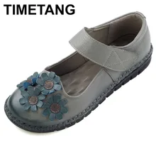 TIMETANG/Лидер продаж; женская обувь из натуральной кожи; обувь mary jane; мягкая обувь для отдыха на плоской подошве с цветочным принтом; модная обувь ручной работы; удобная обувь; C088