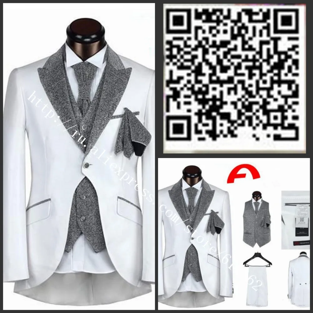 8569 Italie Marque Hommes 5 Pièces Costume De Mariage à Queue Hirondelle Haut De Gamme Tuxedos Costumes De Mariage Noirblancargenthommes