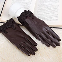 dark brown Realbyleather GlovesWomen witerclassic черный luvashandwarmer laceedage Ганц femmemittens Горячие luvas de inverno 7 Colors39008 - Цвет: dark brown
