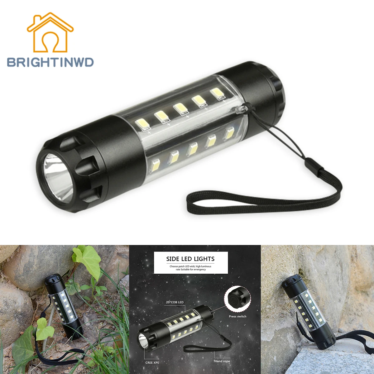 BRIGHTINWD Мини светодиодный фонарик 6 Режим Фонарь 360 градусов освещения torch light фонарик T6 удара фонарик Рыбалка Отдых на природе света