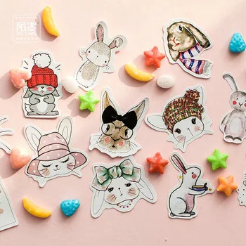 Z33 45 pcs/Pack Kawaii Cute Rabbit Decorative Paper Stickers DIY Craft Phone Dairy Adhensive Stickers Stick Label