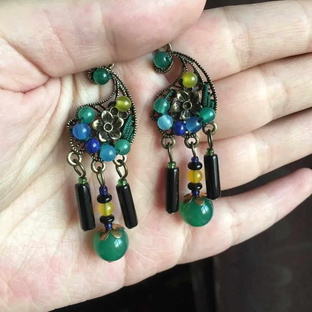 Chinese Antique Colored Earrings Ancient Bronze .Women's Earrings Hand