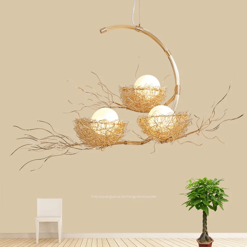 Bird's Nest Led Hanging Lamp Nordic Pendant Light Fixtures Bedroom