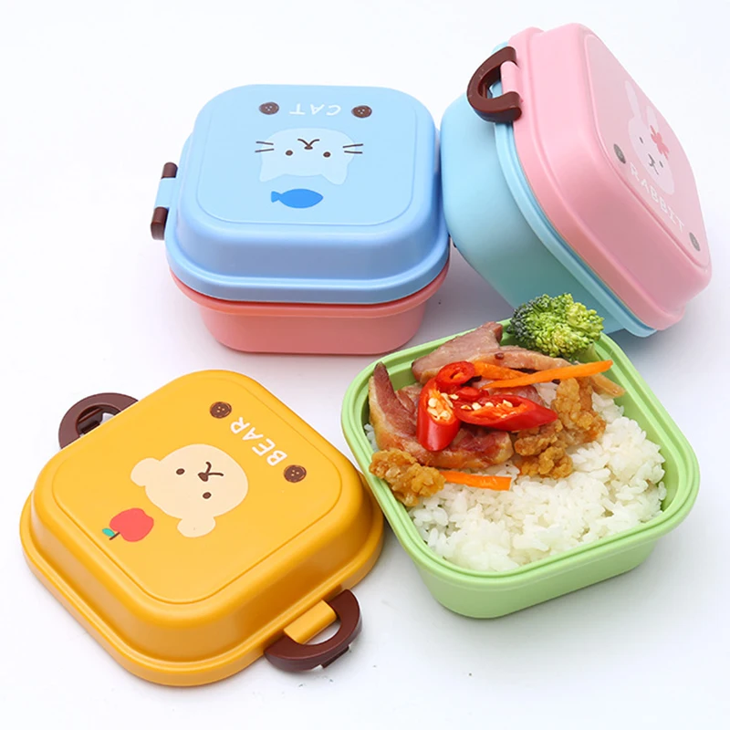 

Portable Cartoon Lunch Box Food Kids Double Layer Food Fruit Container Storage Box Picnic Outdoor Plastic Bento Box child Gift