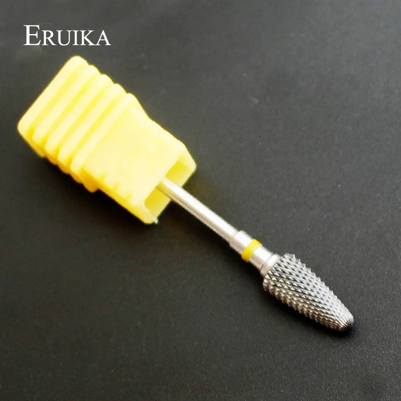 ERUIKA 1pc Yellow XF Nail Art Drills Bit Cuspidual Carbide Electric Rotary Drill Nail File Remove Nail Gel Manicure Drill Bits