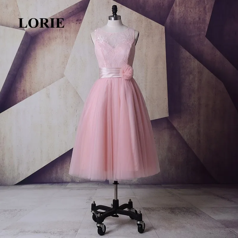 

LORIE New Beautiful Dresses for Teens Lace Tea Length Pink Prom Dress for Graduation Party Cocktial Gown abendkleider 2017 kurz