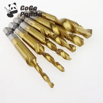 

Free Shipping 6 Pcs Hex Shank Tap Drill Bits Titanize Spiral Fluted Tap High Speed Steel Tap M3 M4 M5 M6 M8 M10 HSS for Metal