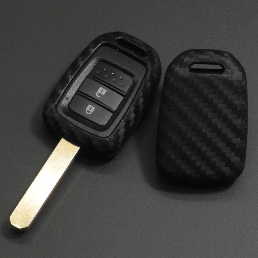 jingyuqin for Honda GREIZ Civic City XRV Vezel Fit key Set Remote Cover Carbon Silicone Car Key Case