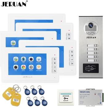 

JERUAN 7`` LCD Video Door Phone Record Intercom system RFID Access Entry Security Kit For 5 Apartment Camera to 5 Household