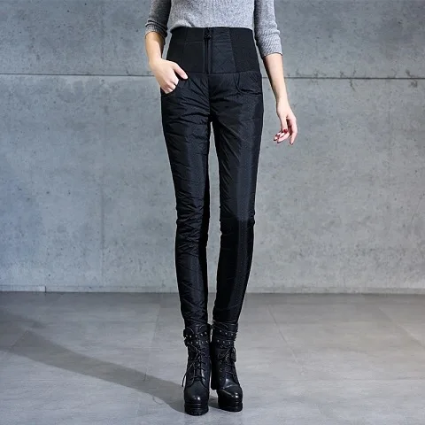 Новая мода 4XL большой размер женские зимние брюки карандаш Высокая талия вниз хлопок мягкий теплые брюки для женщин тонкие повседневные брюки - Цвет: black