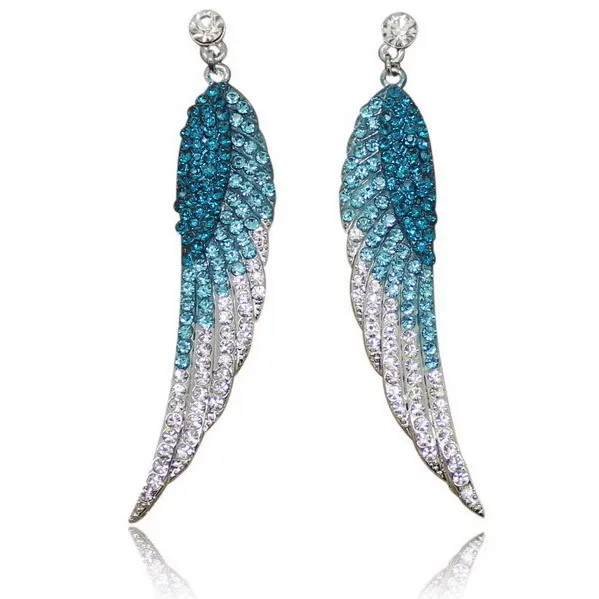 

High Quality Fashion Charm Stud Earrings with Stone Casual Long Rhinestone Angel Wings Feather women Crystal Earrings Jewelry