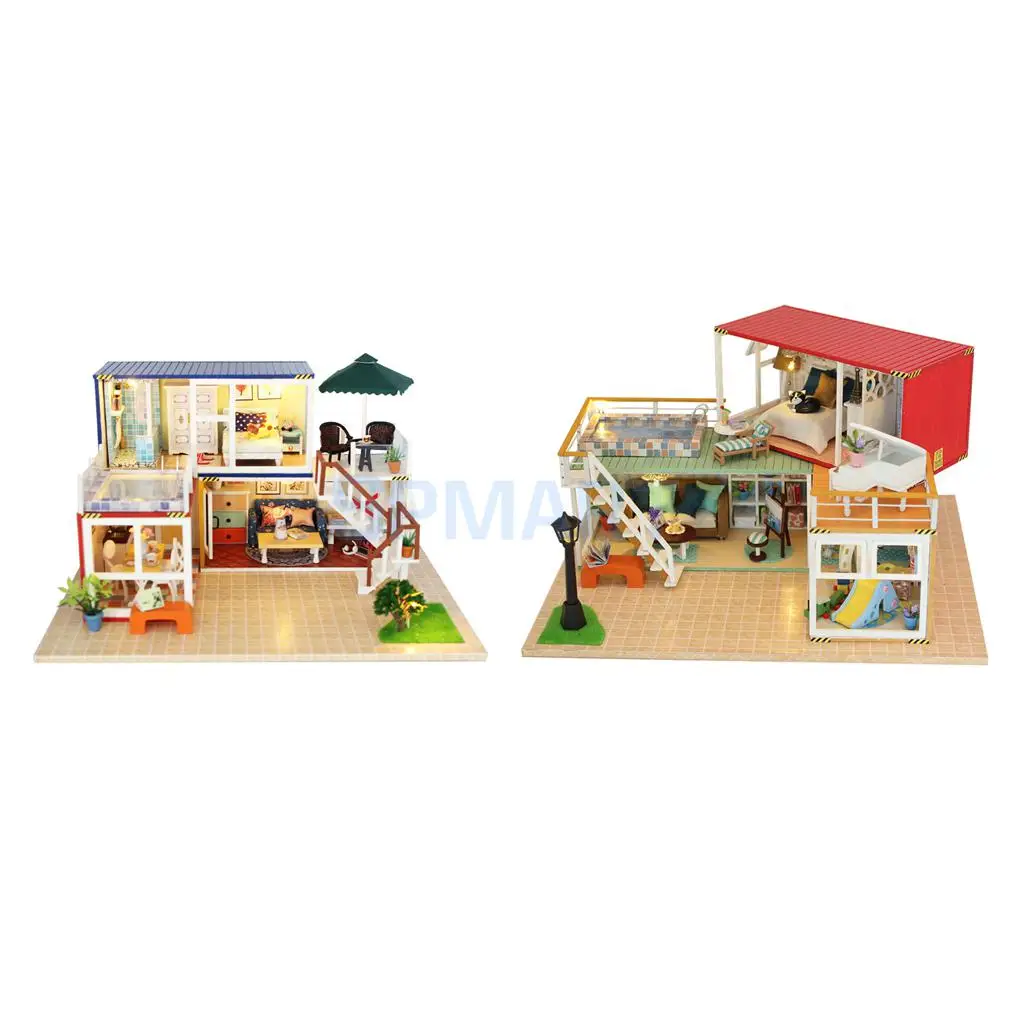 

2 Sets DIY Japanese Style Miniature Dollhouse Room Decor Kits with Furniture & LED Light Set - Kids Toy Birthday Gift