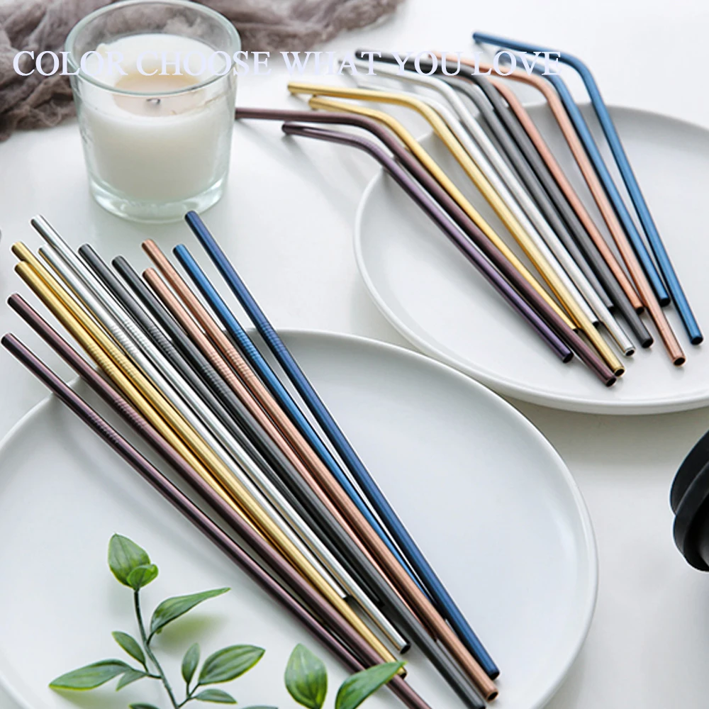 

2pcs/set Multicolor Stainless Steel Straws with Cleaner Brush Home Party Barware Straw DIY Birthday Party Supplies Wholesale