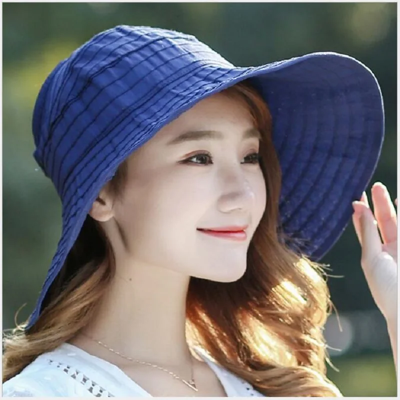 1PCS women summer Sun Hats pearl packable sun visor hat with big heads
