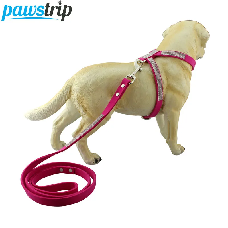 

Soft Suede Fabric Pet Dog Harness Bling Rhinestone Studded Small Puppy Walking Lead XS-L