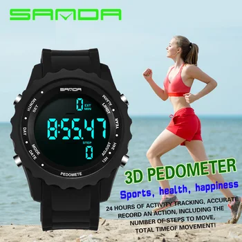 

Sanda Mens Watches Top Brand Luxury Pedometer Chronograph LED Sport Digital Watch Men Waterproof Wristwatches Relogio Masculino