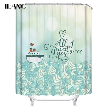 

IBANO Shower Curtain Boat Pattern Customized Bath Curtain Waterproof Polyester Fabric Curtain For The Bathroom With 12pcs Hooks