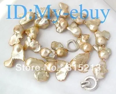 

FREE SHIPPING>>>@@ > N1346 Unusual Champagne Keishi Keshi Baroque Pearl Necklace 925 Silver Clasp