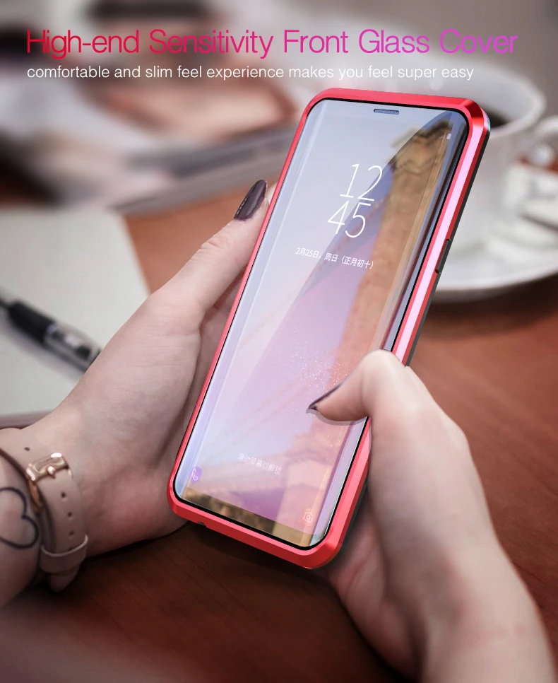 LUPHIE 360 Degree Full Magnetic Case For Samsung Galaxy S9 Plus Note 9 Glass Case (21)