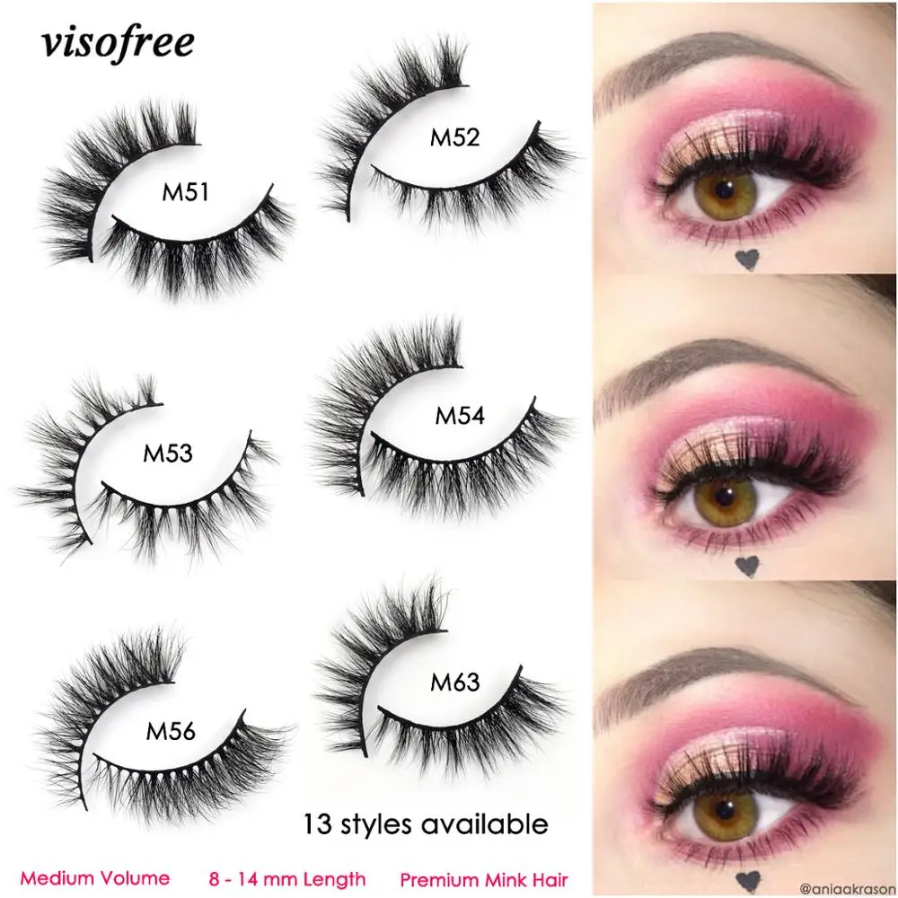 

Visofree 3D Mink Eyelashes Makeup Eyelashes Handcrafted cruel-free Mink Lashes Natural Medium Volume Lashes false eyelashes