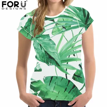 

FORUDESIGNS Tropical Plant Printed Summer Short Sleeve Tshirt Ladies Casual O-neck Fitness Tee Shirt Breathable Tops Tee Shirts
