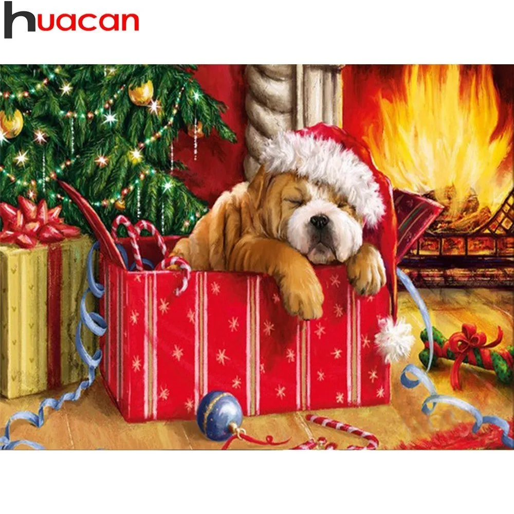 

HUACAN Christmas Diamond Painting Dog Paint With Diamonds Full Square Diamond Embroidery Animal Picture Of Rhinestone Decoration