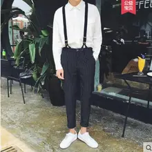 Summer летние мужские повседневные брюки Молодежная Корейская версия прилива мужские брюки полосатые тонкие ремешки брюки