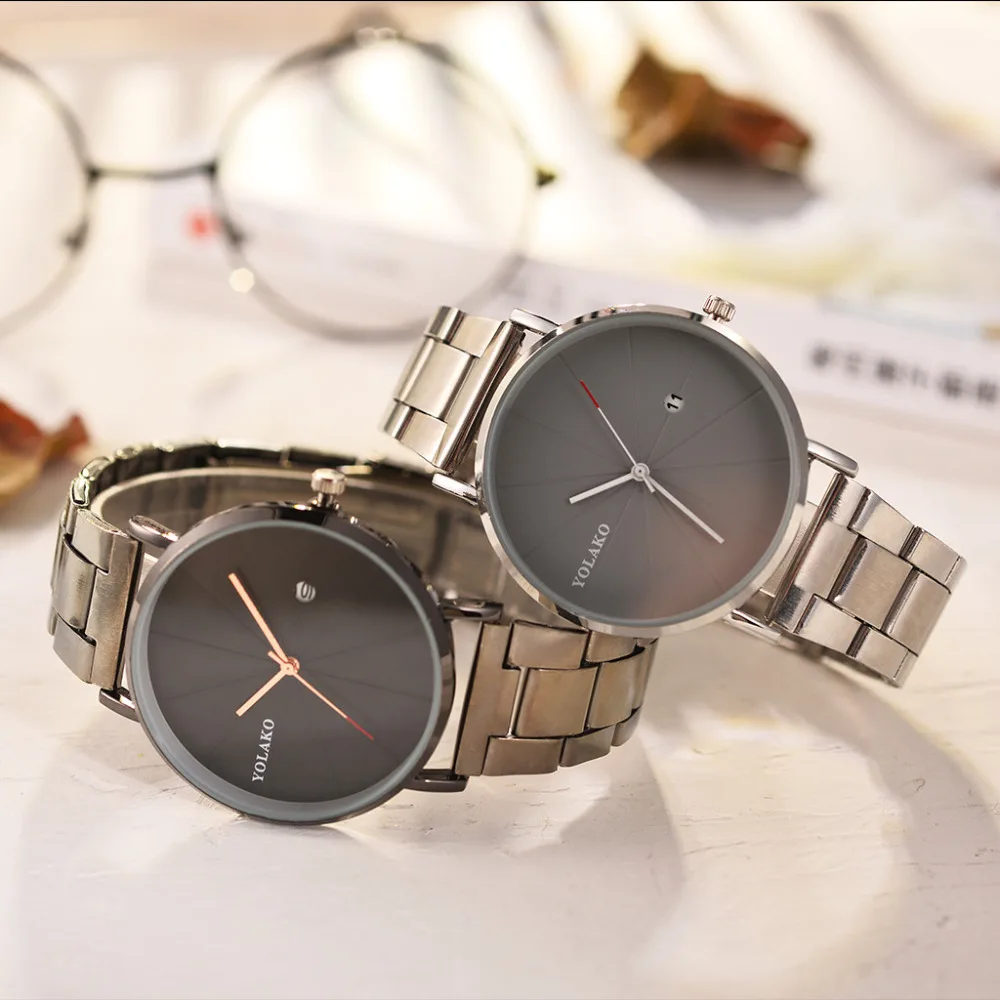 YOLAKO горячие часы из нержавеющей стали женские роскошные брендовые простые круглые часы с календарем Модные кварцевые наручные часы Kol Saati# W