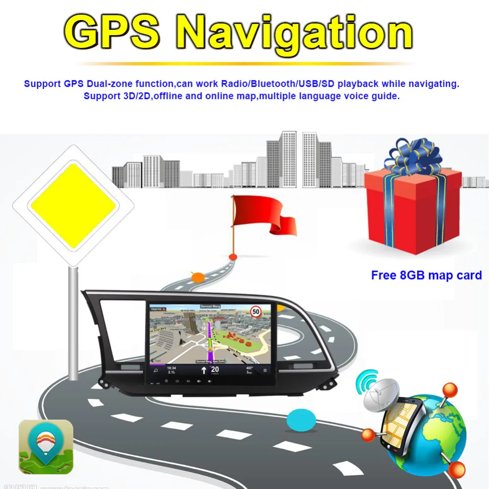 Discount 10.1 Inch Android Octa Core 4GB RAM IPS Screen Car GPS Navigation with Bluetooth For Hyundai Elantra 2016- Car Radio Stereo Wifi 5