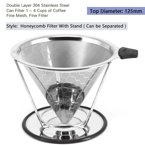 Reusable Coffee Filter Stainless Steel Double Layer Mesh Basket Brewing Coffee Holder Cone Funnel Dripper Coffee Making Tools - Color: Honeycomb Filter