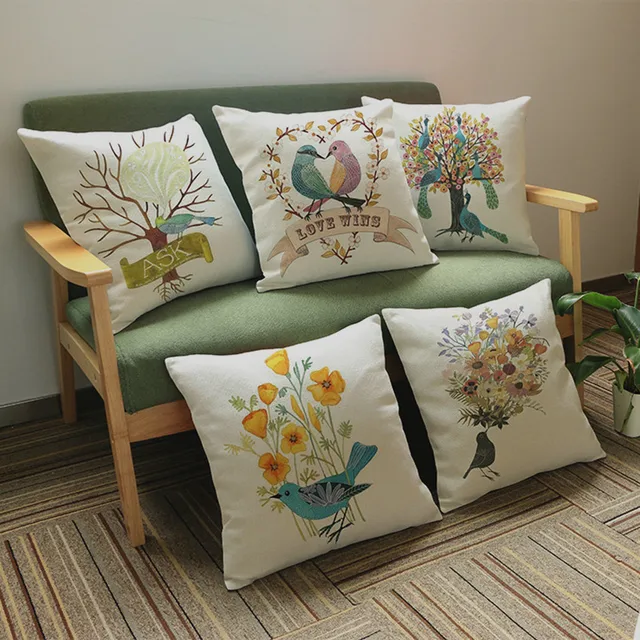 Special Offers Cotton Linen Square 18" Birds and Peacock Sofa Decorative Cushion Living Room Chair Soft PillowCase Animal Great Gift