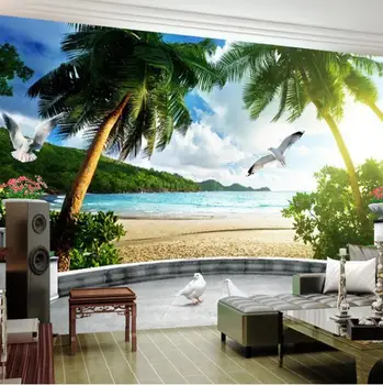 

Custom 3D Photo Wallpaper Beach Balcony Stereoscopic Space Mural Living Room Sofa Bedroom TV Background Wall Papers Home Decor
