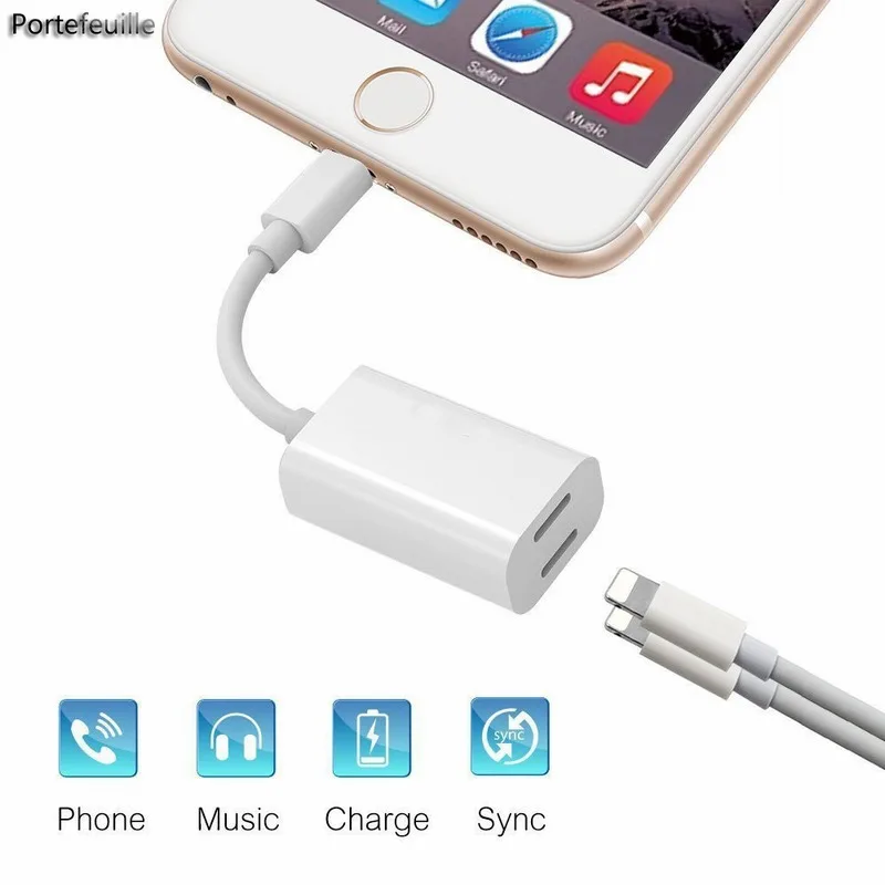 Portefeuille For iPhone 7 Adapter Splitter Dual Headphone Audio Charge